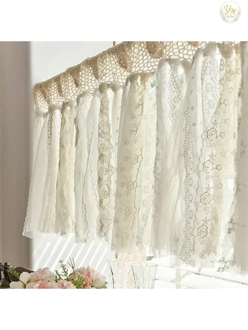 Lace Kitchen Valances Hand Crochet Curtains for Windows Bohemian Cafe Curtains